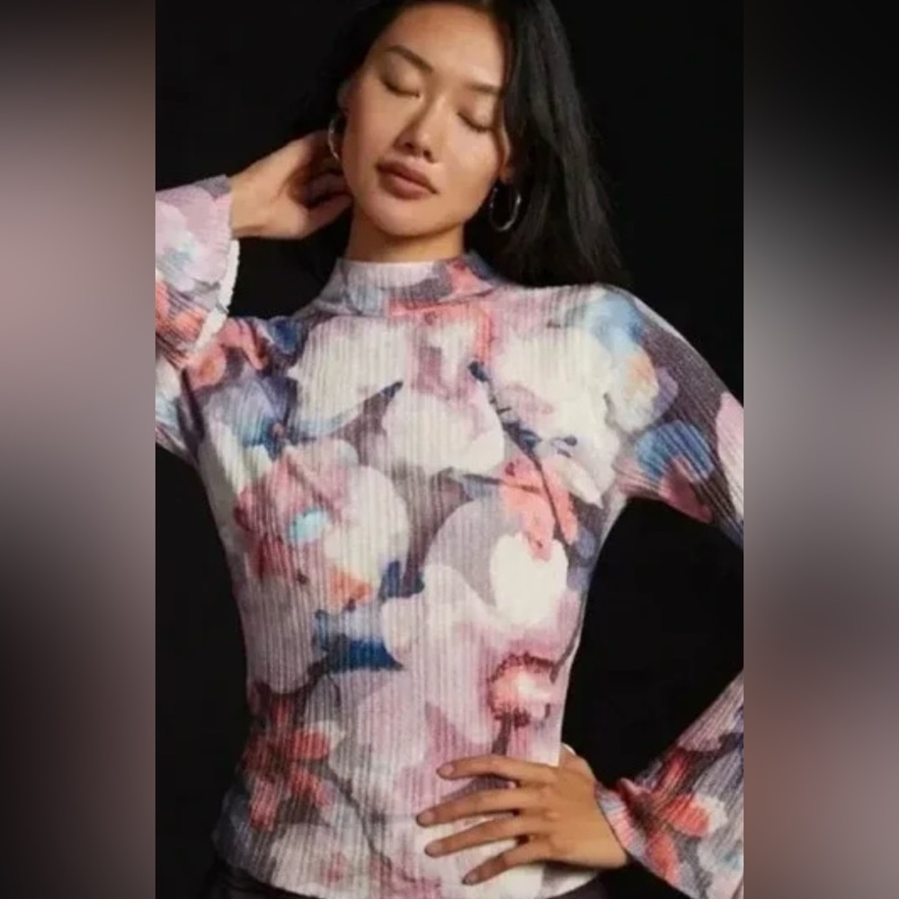 NEW Anthropologie Pilcro Purple Floral Ribbed Top